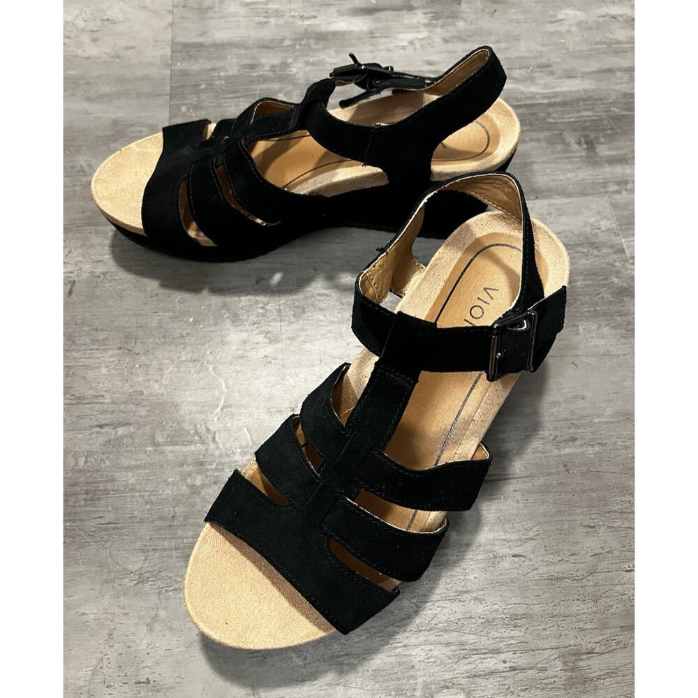 Vionic Hoola Tawny T-Stap Wedge Platform Sandal Orthotic Arch Support Suede S8.5